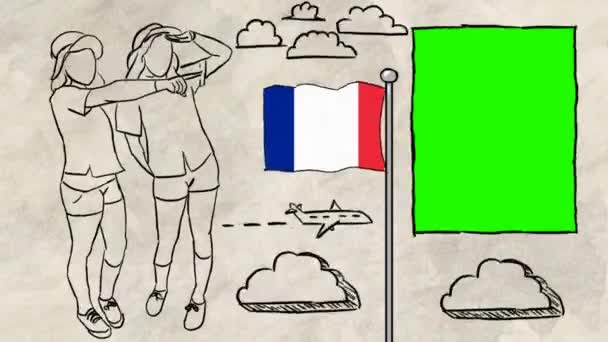 Francia Turismo Disegnato Mano — Video Stock