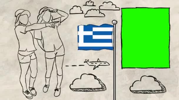 Griekenland Hand Getekende Toerisme — Stockvideo
