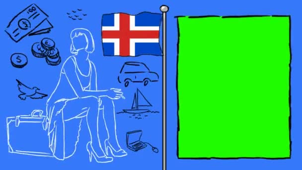 Islandia Dibujado Mano Turismo — Vídeo de stock