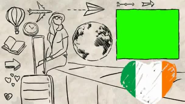 Ireland Hand Drawn Tourism — Stock Video