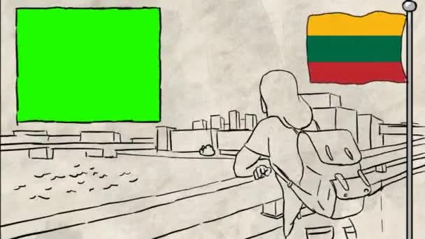 Litva Ručně Tažené Cestovního Ruchu — Stock video