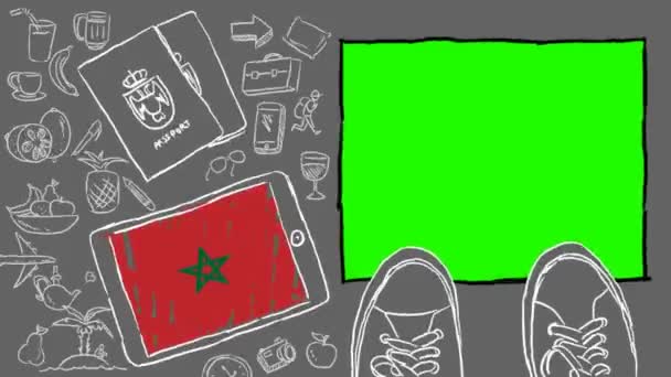 Marruecos Dibujado Mano Turismo — Vídeos de Stock