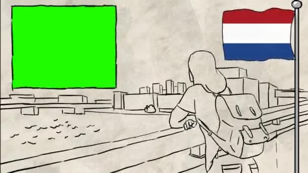 Paesi Bassi Turismo Disegnato Mano — Video Stock