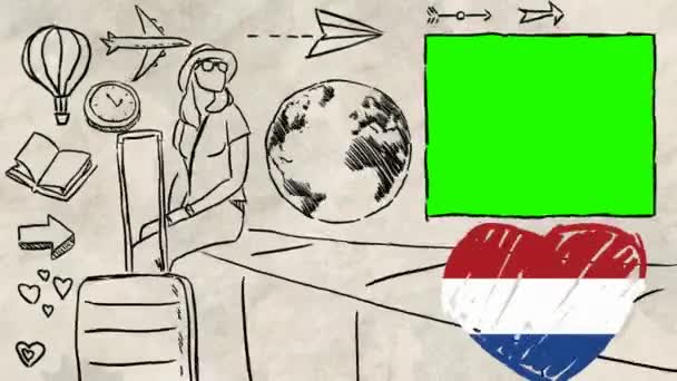 Nederland Hand Getekende Toerisme — Stockvideo