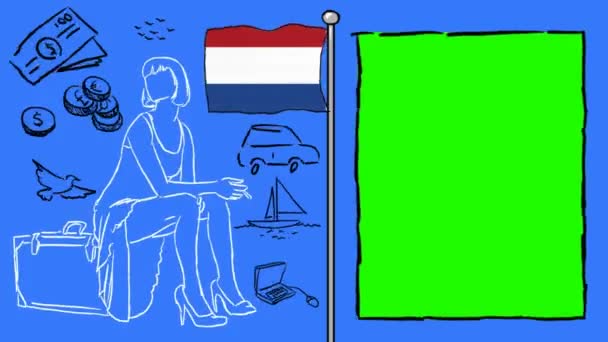 Hollandia Kézzel Rajzolt Turizmus — Stock videók