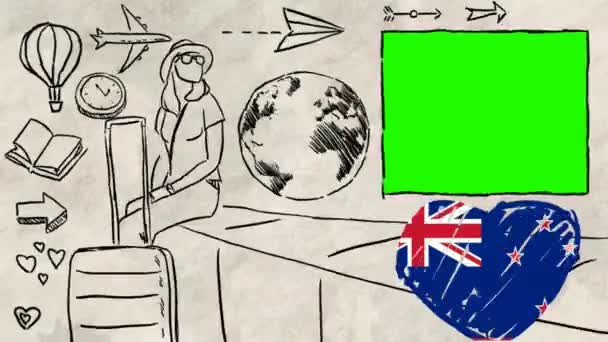 Nueva Zelanda Dibujado Mano Turismo — Vídeos de Stock