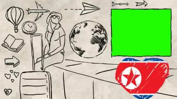 Corée Nord Tourisme Dessiné Main — Video