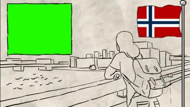 Norwegens Handgezeichneter Tourismus — Stockvideo