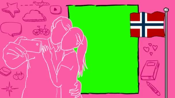 Noruega Turismo Dibujado Mano — Vídeos de Stock