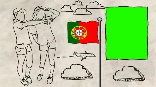Portugal Hand Drawn Tourism — Stock Video