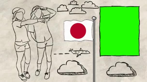 Japón Dibujado Mano Turismo — Vídeo de stock