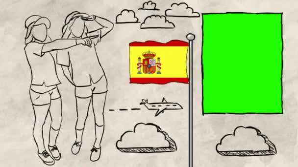 Espanha Turismo Desenhado Mão — Vídeo de Stock