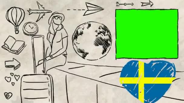 Suécia Turismo Desenhado Mão — Vídeo de Stock