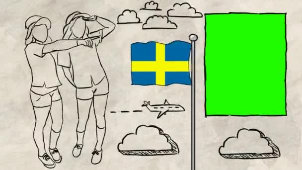 Sverige Hand Dras Turism — Stockvideo