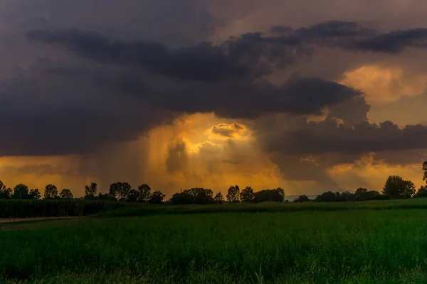 Casa Campo Campo Atardecer — Foto de Stock