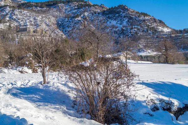 Panorama Montaña Invierno Con Nieve Día Soleado —  Fotos de Stock