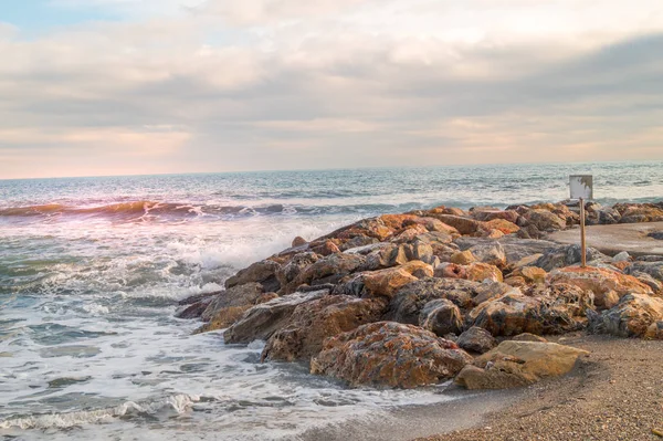 Coucher Soleil Sur Plage Hiver Gelé — Photo