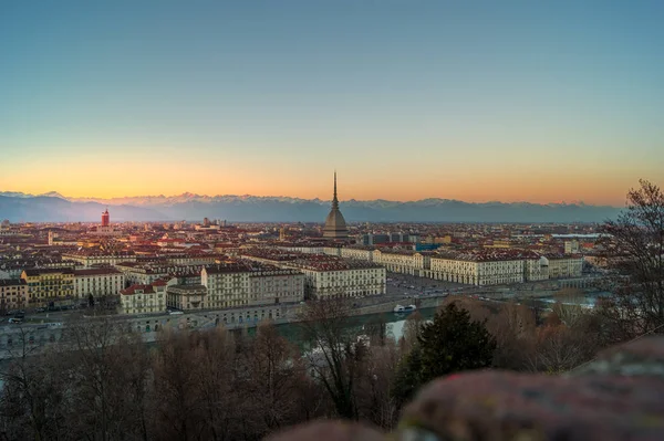 Panorama Över Turin Solnedgången Med Mole Antonelliana — Stockfoto
