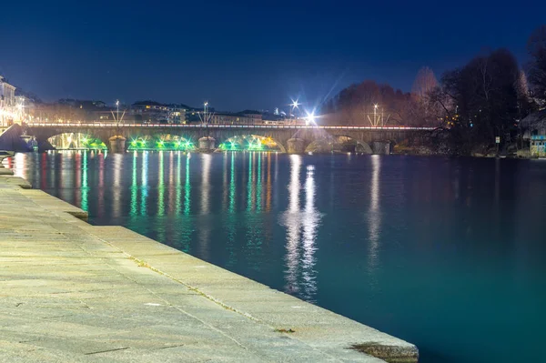 Puente Vittorio Emanuele Turín Por Noche — Foto de Stock