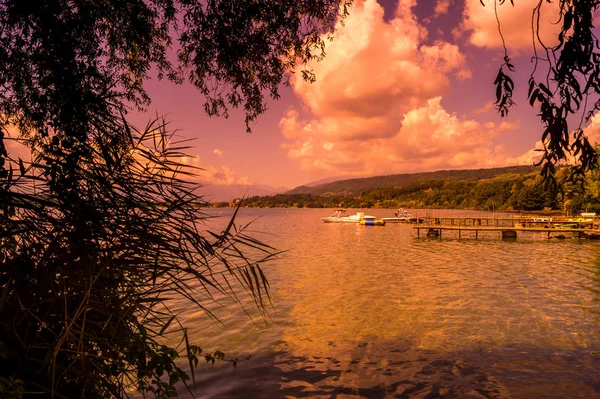 Lago Viverone Panorama Atardecer — Foto de Stock