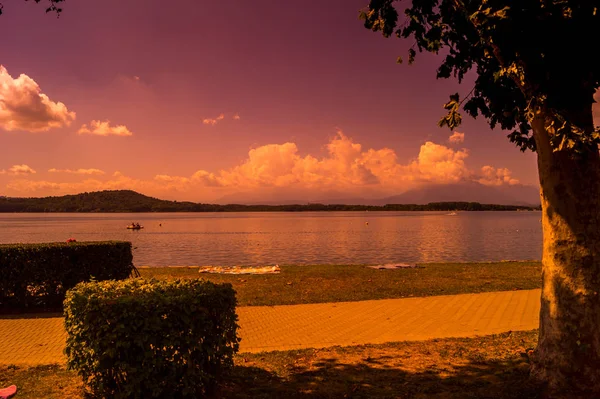 Lago Viverone Panorama Atardecer — Foto de Stock