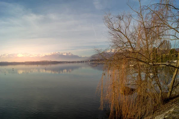 Lago Viverone Atardecer Panorama — Foto de Stock