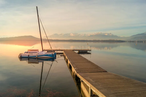 Lago Viverone Atardecer Panorama — Foto de Stock