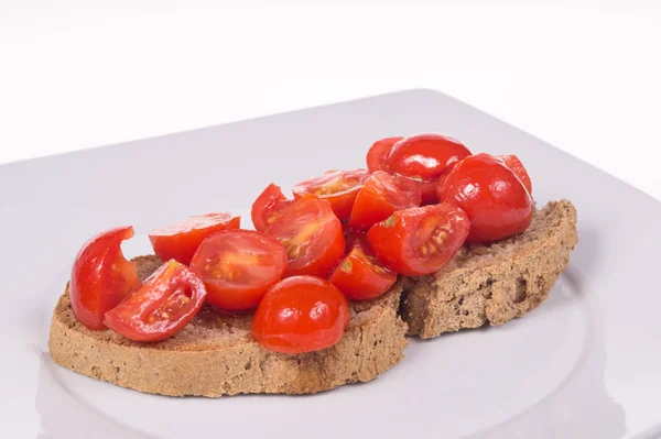 Bruschetta Tomate Con Tomate Aceite Ajo Pan — Foto de Stock