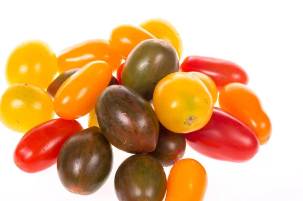Colorful Cherry Tomatoes Closeup White Background — Stock Photo, Image