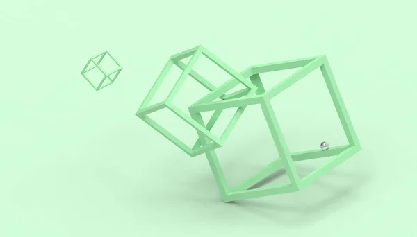 Ilusão Formas Impossíveis Caixa Verde Renderização — Fotografia de Stock