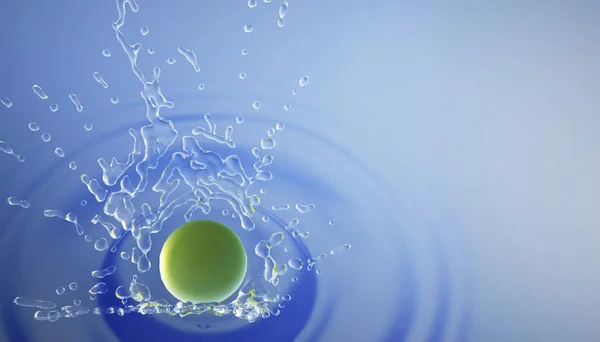 水ドロップ スプラッシュ水青い背景の上に立ち下がりボール 3次元レンダリング — ストック写真