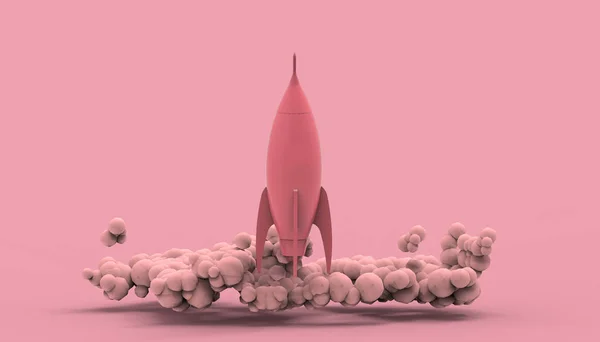 Rocket and smoke with Pastel Pink pastel color tones on Background - Paper art style / 3d render