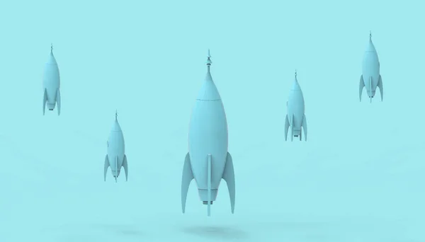 Rocket Group Блакитними Пастельними Тонами Фоні Стиль Паперового Мистецтва Візуалізація — стокове фото