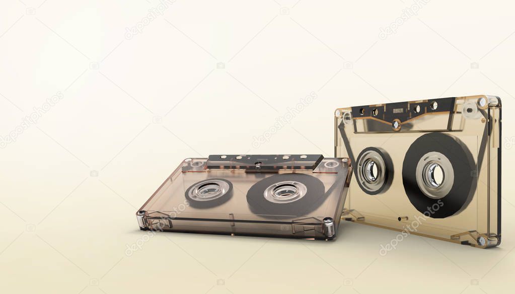 Retro styled Audio Cassette tape Vintage 80s on Pastel Orange Background - 3d rendering