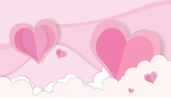 情人节粉红颜色切割纸心和夫妇婚礼卡片概念艺术 — 图库照片