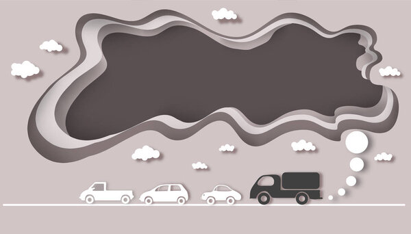 Cutting paper - Road pollution results in the air's impacts / concept Art / Illustrations