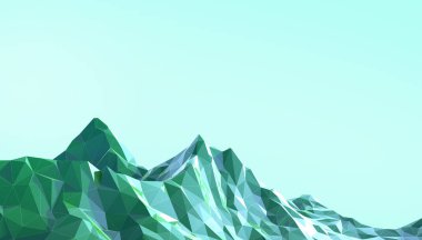 Dağ manzara düşük Poli art ile renkli mavi degrade Psychedelic Tarih arka plan - 3d render