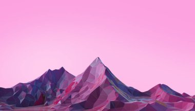 Arka plan - 3d render üzerinde renkli gradyan Psychedelic mor ile dağ manzara düşük Poli