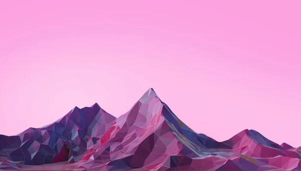 Горный Ландшафт Низкий Поли Красочными Градиент Психоделический Фиолетовый Заднем Плане — стоковое фото