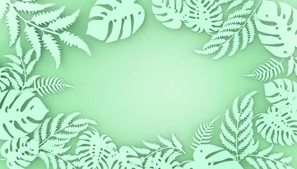 Творче Компонування Квітів Листя Фоні Зеленого Кольору Рендеринга Вирізання Паперу — стокове фото