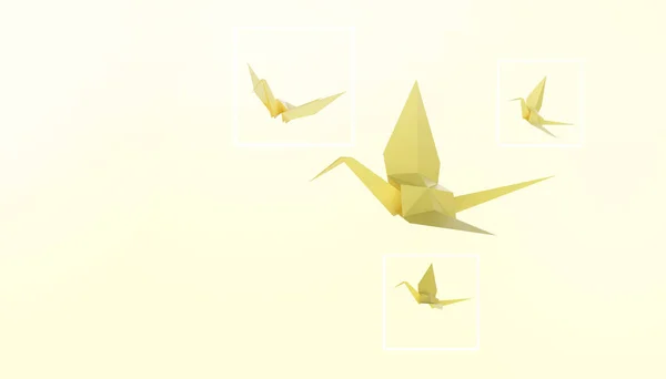 Folding Birds Papel Paz Fundo Amarelo Renderização — Fotografia de Stock