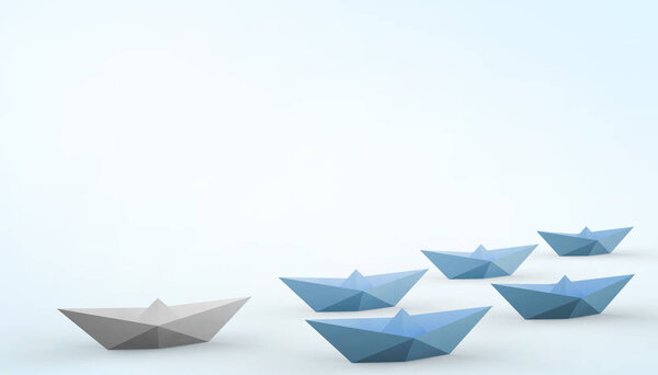 Folding boats and business leaders ideas on Graphic Background Minimal Art - paper cut style - Minimal Art - paper cut style