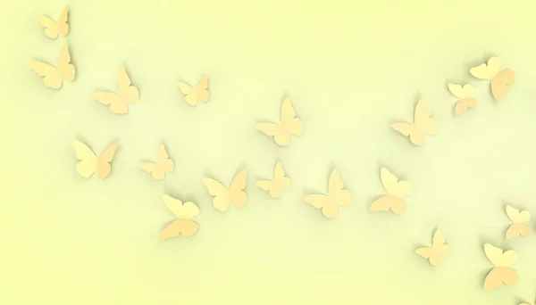 折纸蝴蝶纸和自由的灵感在柔和的黄色背景 3D渲染 — 图库照片