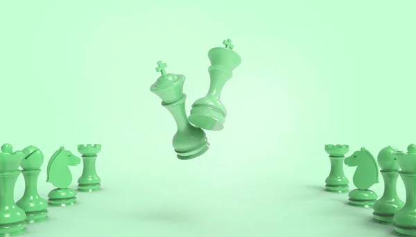 棋盘游戏和战略理念概念业务未来主义在柔和的绿色背景 3D渲染 — 图库照片