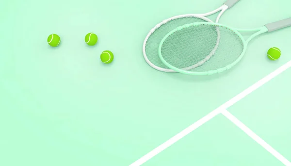 Nieuwe Tennis Racket Bal Sporten Pastel Groene Achtergrond Zomer Vakantie — Stockfoto