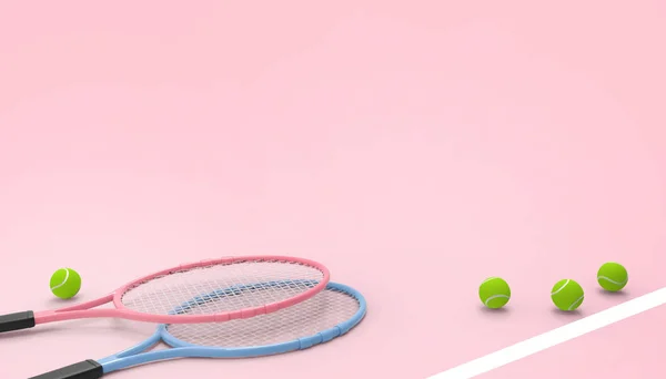 Pembe Arka Plan Yaz Tatil Yeni Tenis Raket Spor Render — Stok fotoğraf