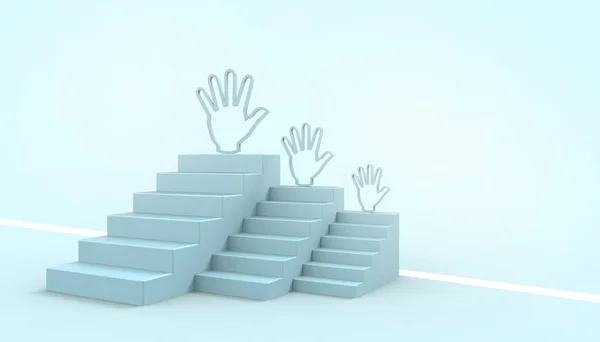 ビジネスラダーアイデアビジネスコンセプトと青い背景に未来的な手のアイデア 3Dレンダリング — ストック写真