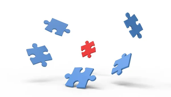 Jigsaw Синій Червоний Головоломки Творчої Ідеї Бізнес Концепцію Керівництва Ізольованих — стокове фото
