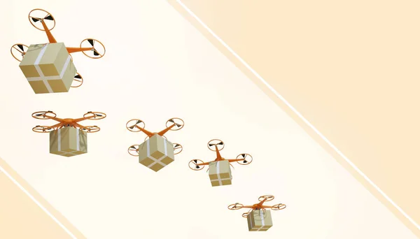 Drone Quadcopter Paquetes Transportados Logística Alta Tecnología Compras Línea Pastel —  Fotos de Stock