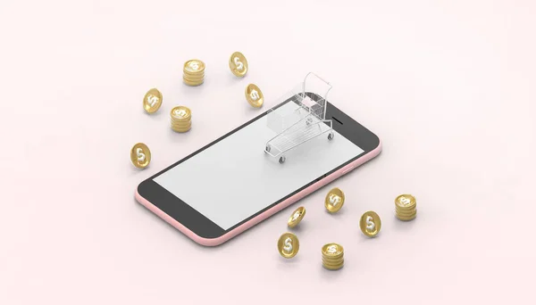 Inteligentny Telefon Koncepcja Zakupów Online Marketing Cyfrowy Aplikacja Mobilna Pieniądze — Zdjęcie stockowe